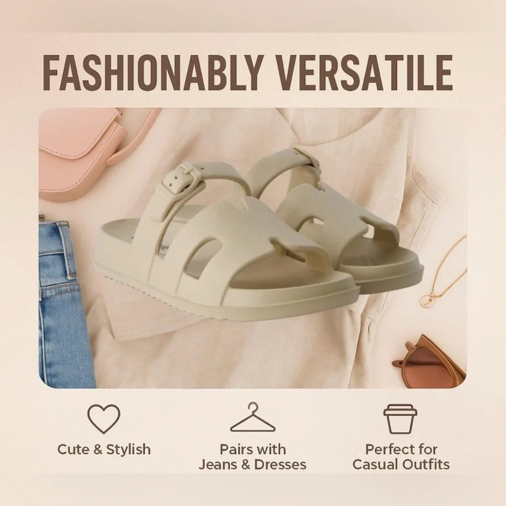 Wild fable New OFF WHITE cushion slip on adjustable buckle  Comfort sandals